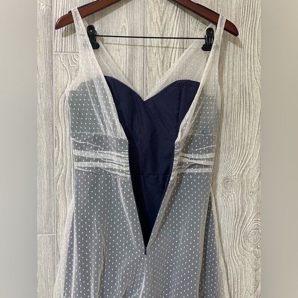 Polka Dot Tulle Lace Navy Blue Lined Dress Jim Hjelm Occasions Size 10 - Picture 7 of 12